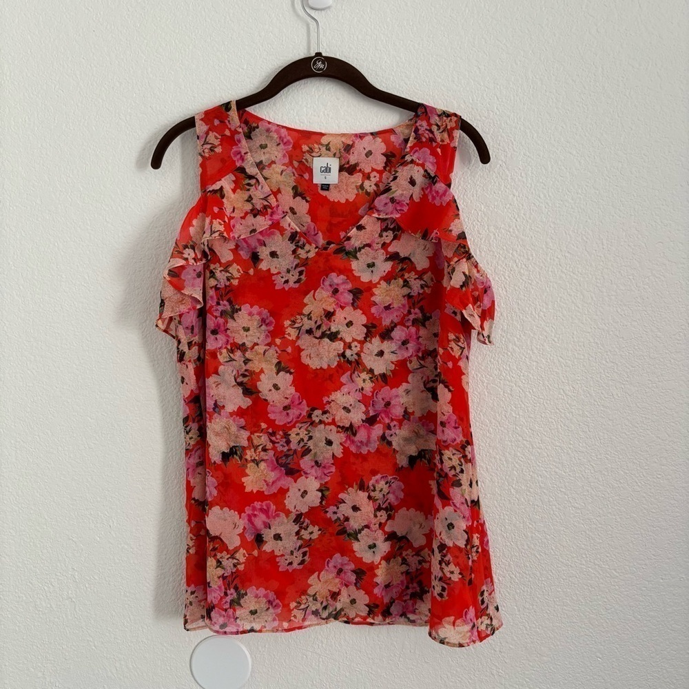 CAbi Women's Size Small Multicolor Floral Cold Shoulder Lush Top